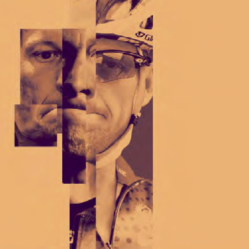 cropped image of a collage of photographs of Lance Armstrong