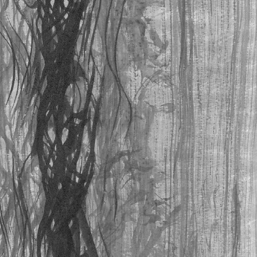 cropped image of an abstract black-and-white ink drawing on white paper